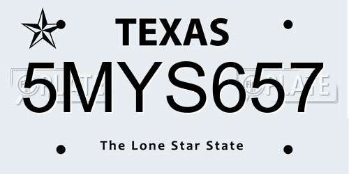 5MYS657 Texas License Plate