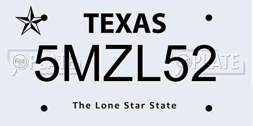 5MZL52 Texas License Plate