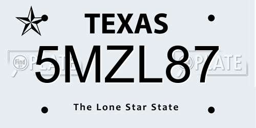 5MZL87 Texas License Plate