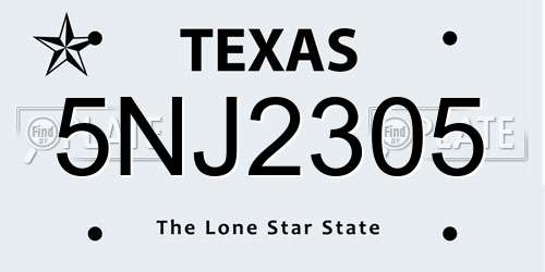 5NJ2305 Texas License Plate
