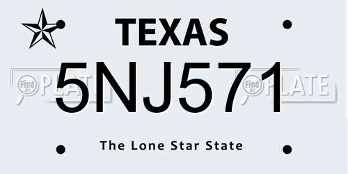 5NJ571 Texas License Plate