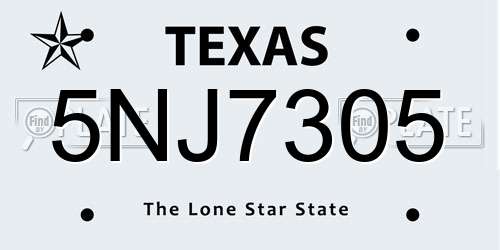 5NJ7305 Texas License Plate
