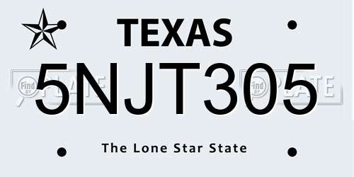 5NJT305 Texas License Plate