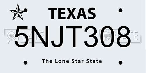 5NJT308 Texas License Plate