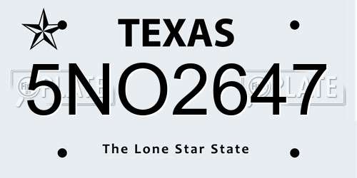 5NO2647 Texas License Plate