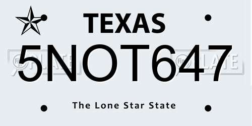 5NOT647 Texas License Plate