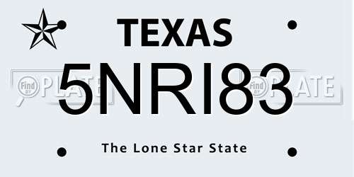 5NRI83 Texas License Plate