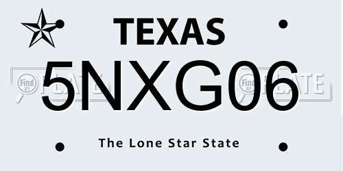 5NXG06 Texas License Plate