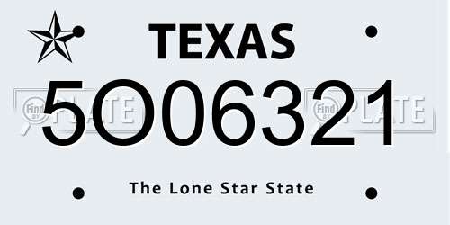 5O06321 Texas License Plate