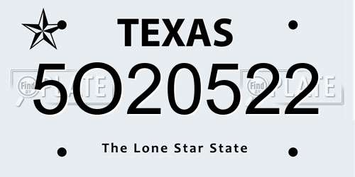 5O20522 Texas License Plate