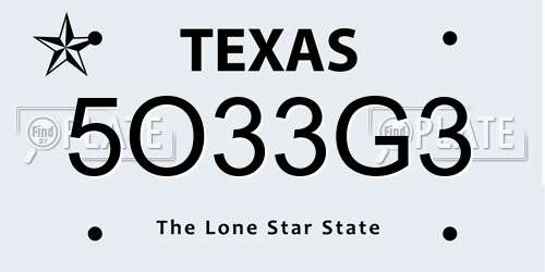 5O33G3 Texas License Plate