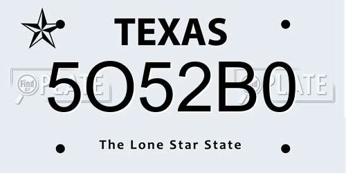 5O52B0 Texas License Plate