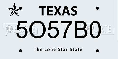 5O57B0 Texas License Plate