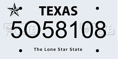 5O58108 Texas License Plate