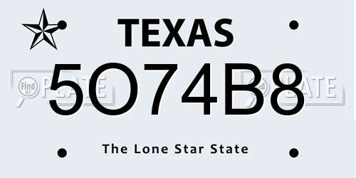 5O74B8 Texas License Plate
