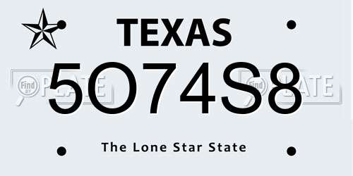 5O74S8 Texas License Plate