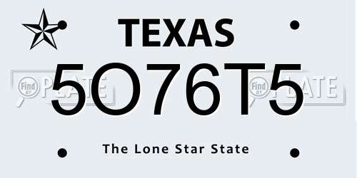 5O76T5 Texas License Plate