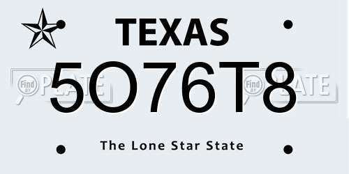 5O76T8 Texas License Plate