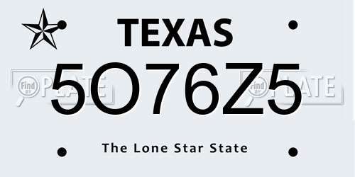 5O76Z5 Texas License Plate
