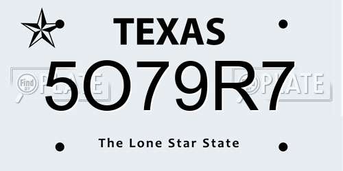 5O79R7 Texas License Plate