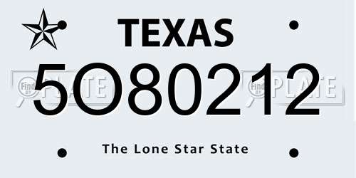 5O80212 Texas License Plate