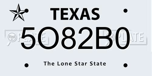 5O82B0 Texas License Plate
