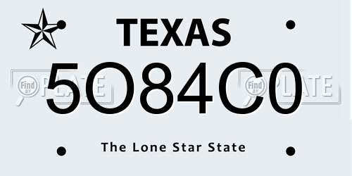 5O84C0 Texas License Plate
