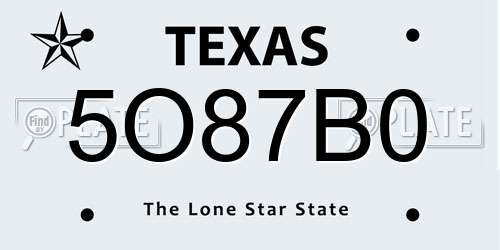 5O87B0 Texas License Plate