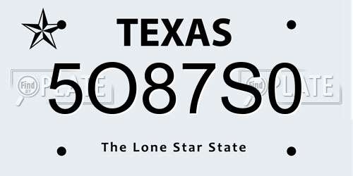 5O87S0 Texas License Plate