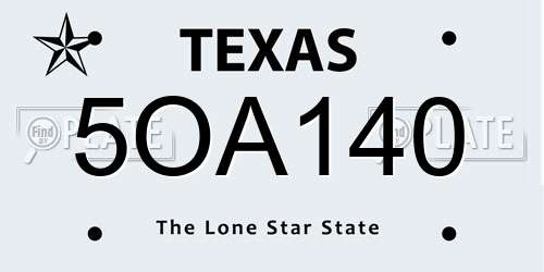 5OA140 Texas License Plate