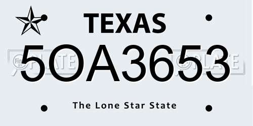 5OA3653 Texas License Plate