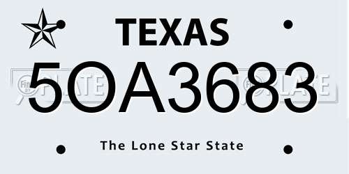 5OA3683 Texas License Plate
