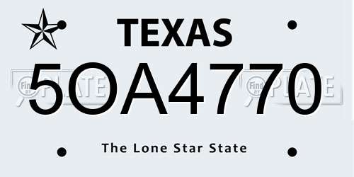 5OA4770 Texas License Plate