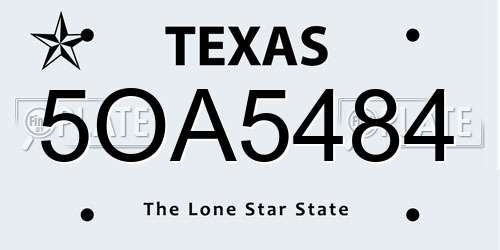 5OA5484 Texas License Plate