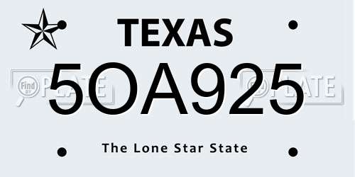 5OA925 Texas License Plate