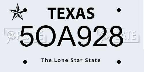 5OA928 Texas License Plate