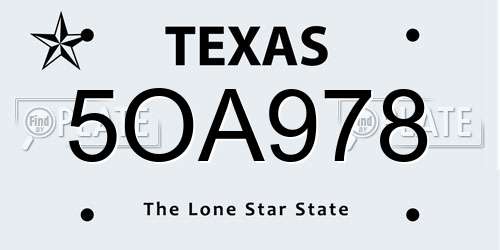 5OA978 Texas License Plate
