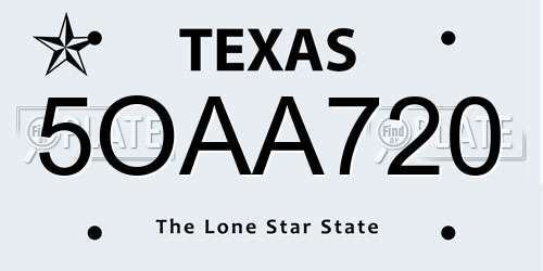 5OAA720 Texas License Plate