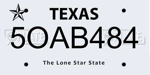 5OAB484 Texas License Plate