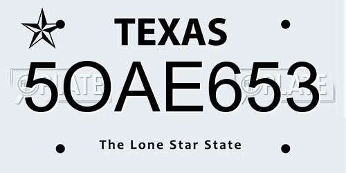 5OAE653 Texas License Plate