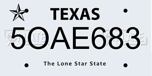 5OAE683 Texas License Plate