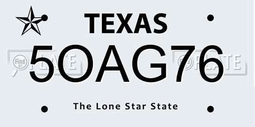5OAG76 Texas License Plate