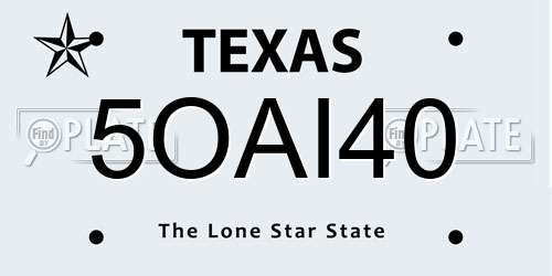 5OAI40 Texas License Plate