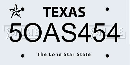 5OAS454 Texas License Plate