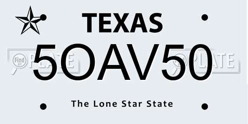 5OAV50 Texas License Plate