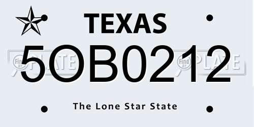 5OB0212 Texas License Plate