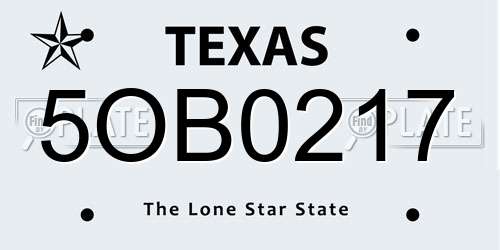 5OB0217 Texas License Plate