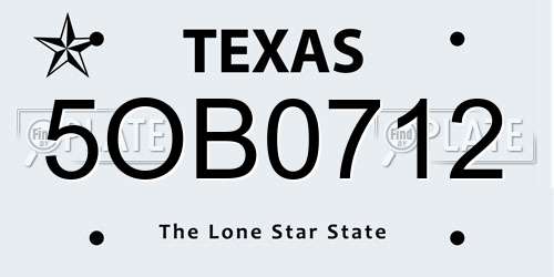 5OB0712 Texas License Plate