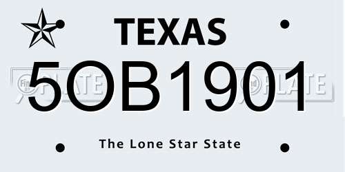 5OB1901 Texas License Plate