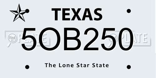 5OB250 Texas License Plate